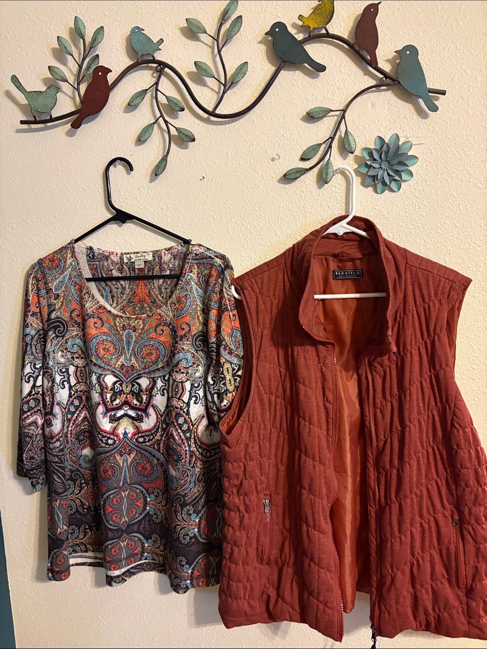 Unity World Wear Rust Quilted Vest with Multicolor Paisley Top and quilted puff
